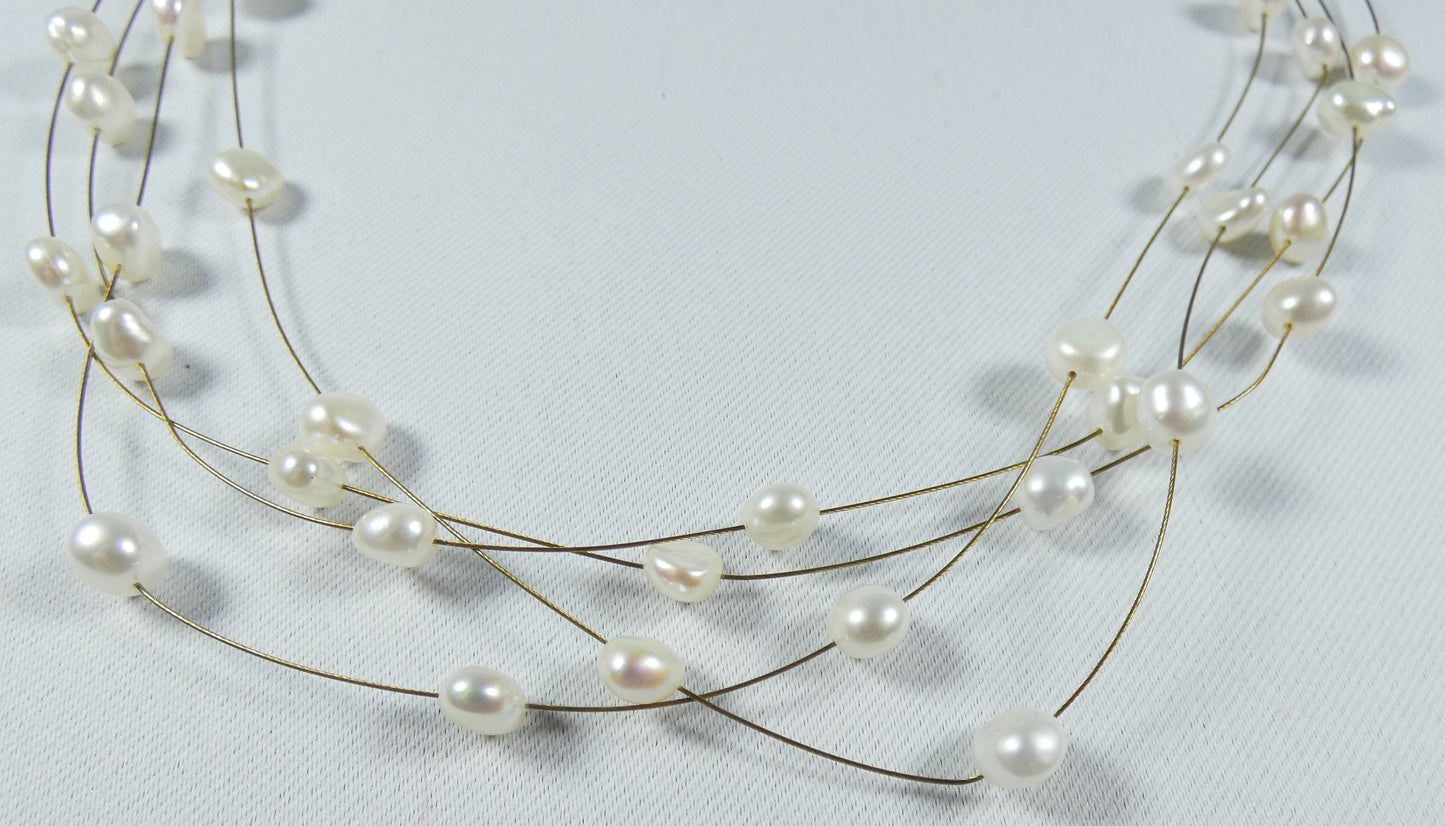 Vintage 14ct Yellow Gold 4 Multi Strand Wire Baroque Pearl 43cm Necklace Chain