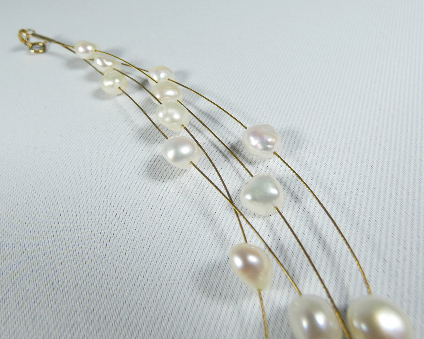 Vintage 14ct Yellow Gold 4 Multi Strand Wire Baroque Pearl 43cm Necklace Chain