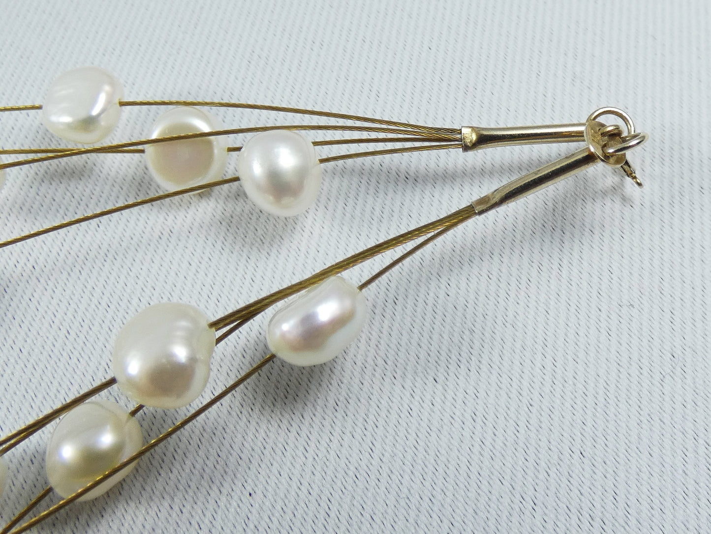 Vintage 14ct Yellow Gold 4 Multi Strand Wire Baroque Pearl 43cm Necklace Chain
