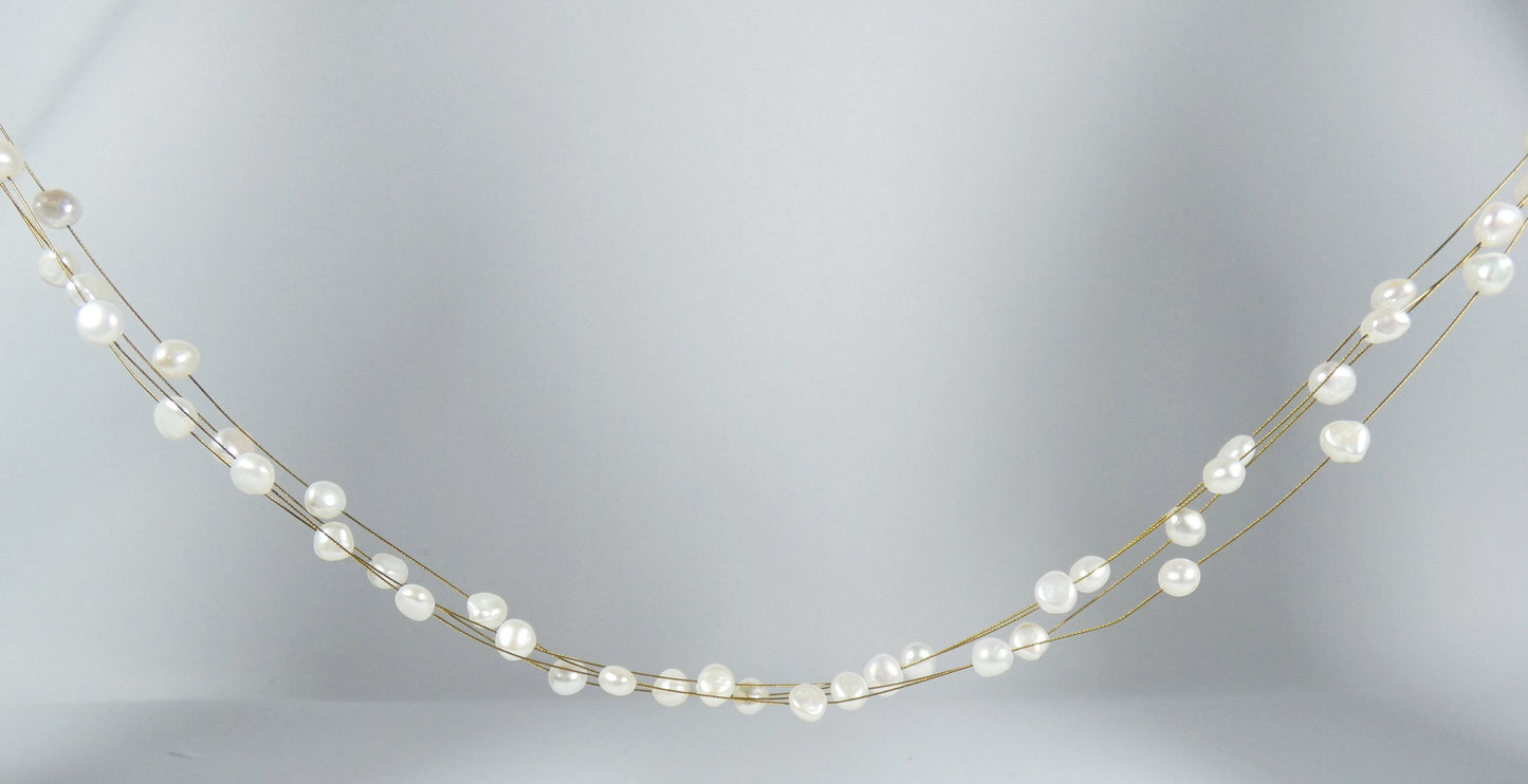 Vintage 14ct Yellow Gold 4 Multi Strand Wire Baroque Pearl 43cm Necklace Chain