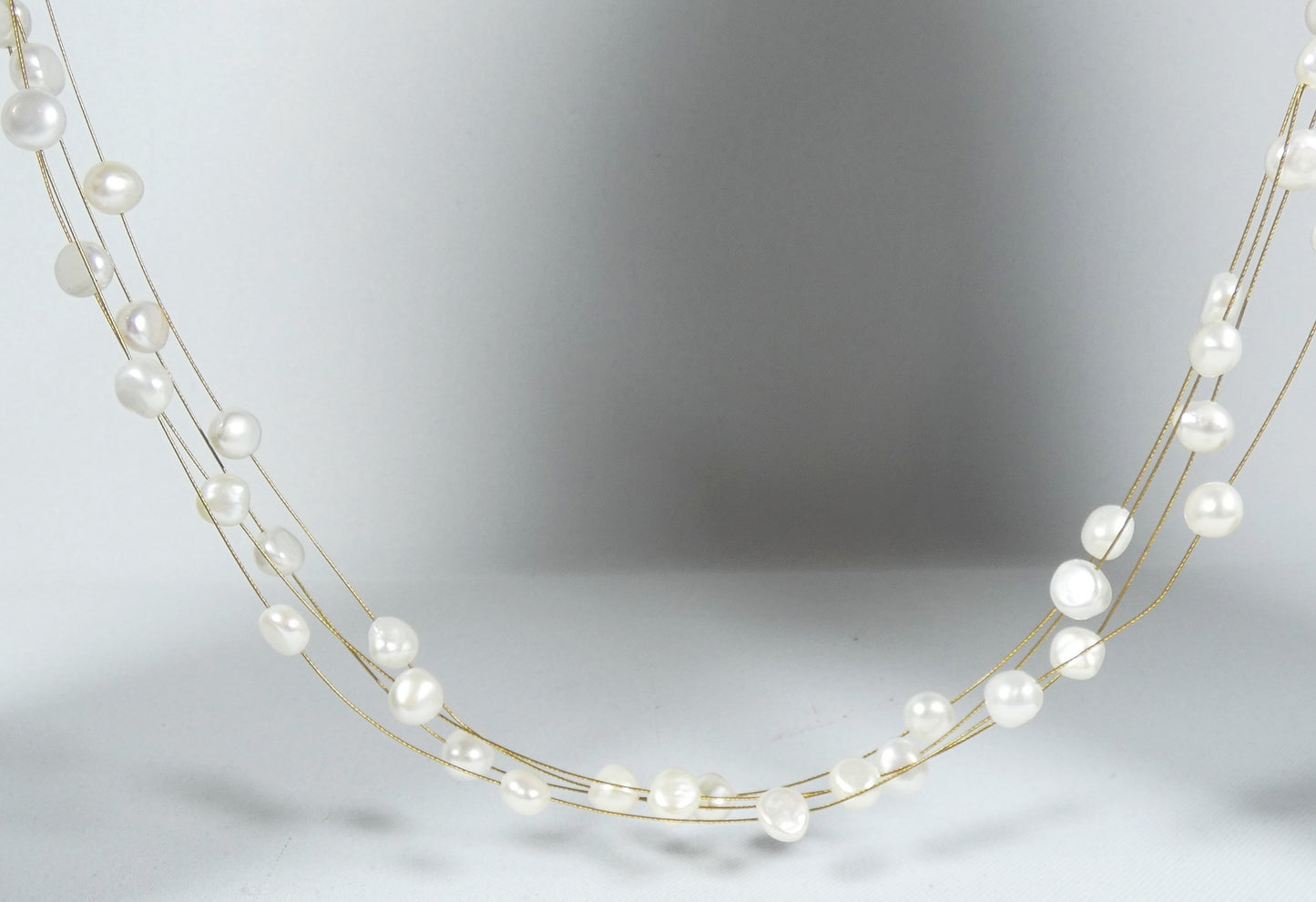 Vintage 14ct Yellow Gold 4 Multi Strand Wire Baroque Pearl 43cm Necklace Chain