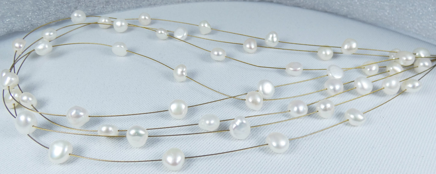 Vintage 14ct Yellow Gold 4 Multi Strand Wire Baroque Pearl 43cm Necklace Chain