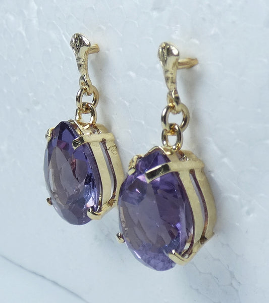 Vintage Egyptian Solid 18ct Yellow Gold Colour Change Alexandrite Pair Earrings