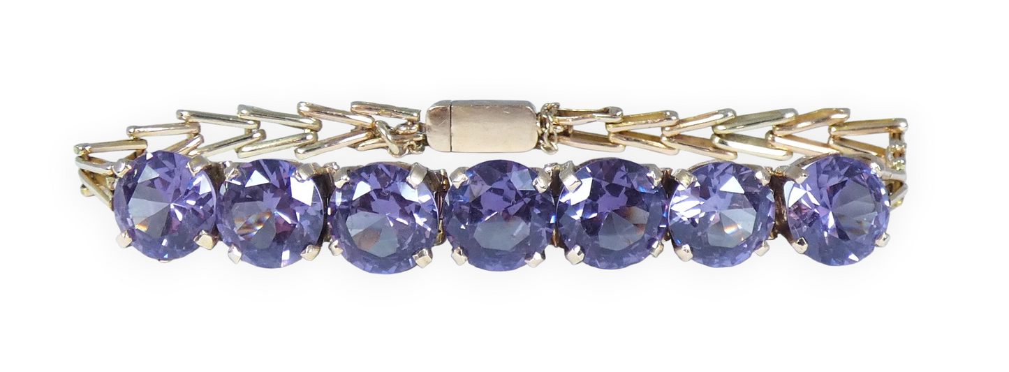 Vintage Egyptian Solid 12ct Yellow Gold 19cm Colour Change Alexandrite Bracelet