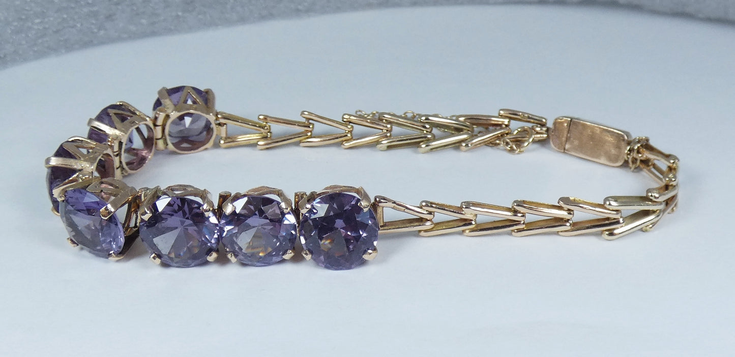 Vintage Egyptian Solid 12ct Yellow Gold 19cm Colour Change Alexandrite Bracelet