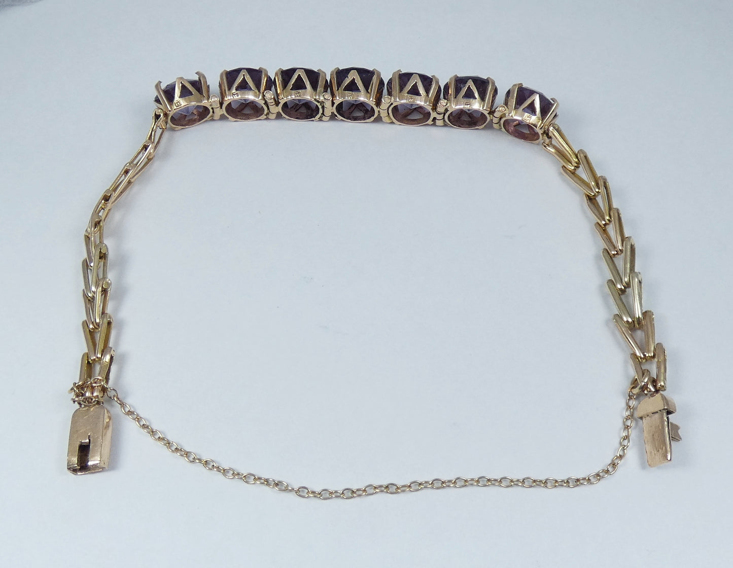 Vintage Egyptian Solid 12ct Yellow Gold 19cm Colour Change Alexandrite Bracelet