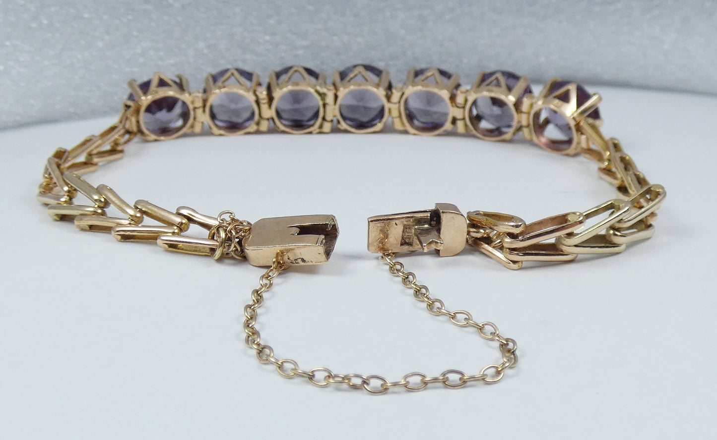 Vintage Egyptian Solid 12ct Yellow Gold 19cm Colour Change Alexandrite Bracelet