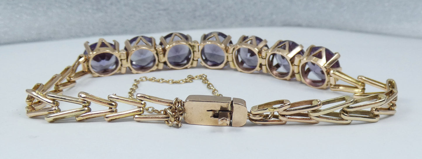Vintage Egyptian Solid 12ct Yellow Gold 19cm Colour Change Alexandrite Bracelet