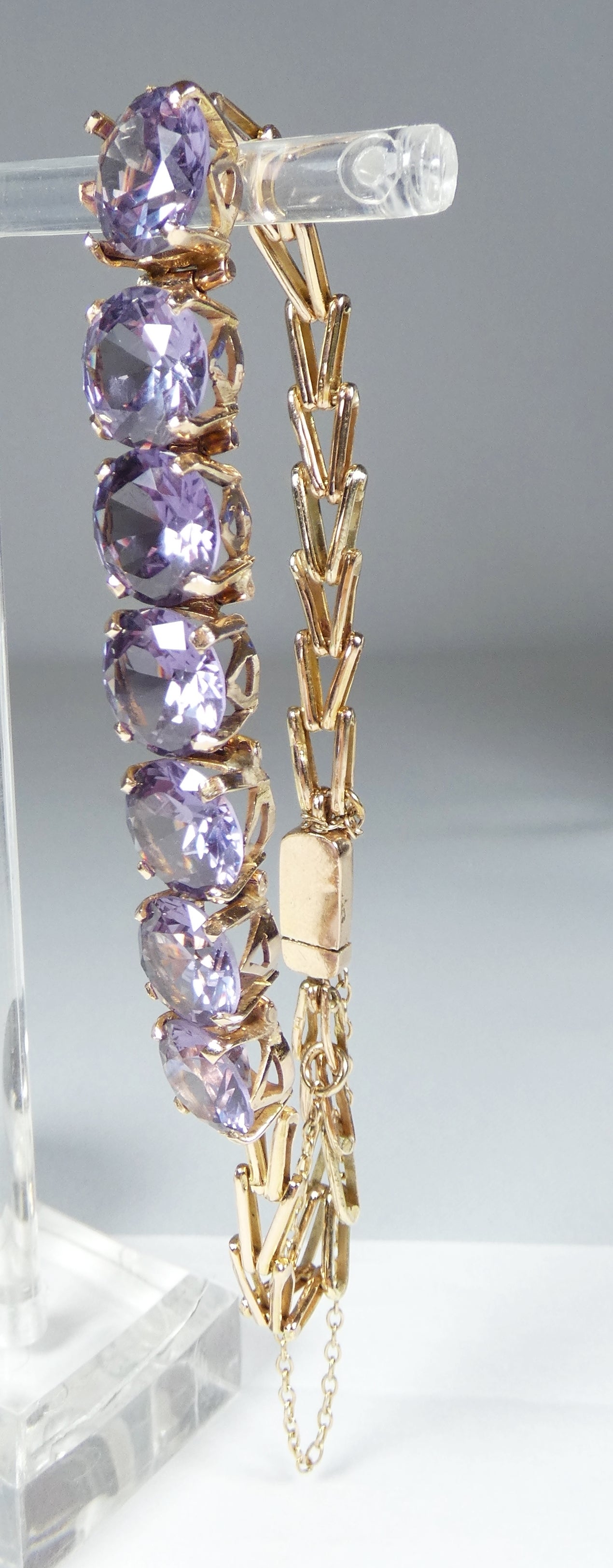 Vintage Egyptian Solid 12ct Yellow Gold 19cm Colour Change Alexandrite Bracelet