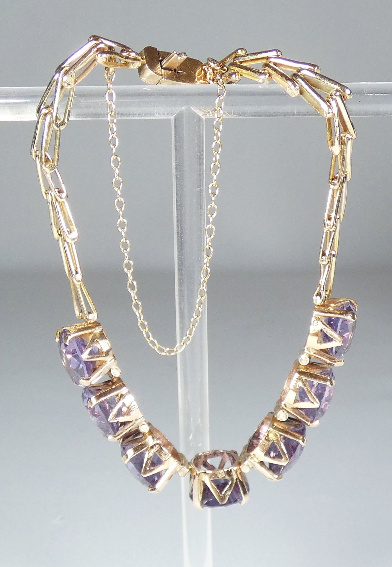 Vintage Egyptian Solid 12ct Yellow Gold 19cm Colour Change Alexandrite Bracelet