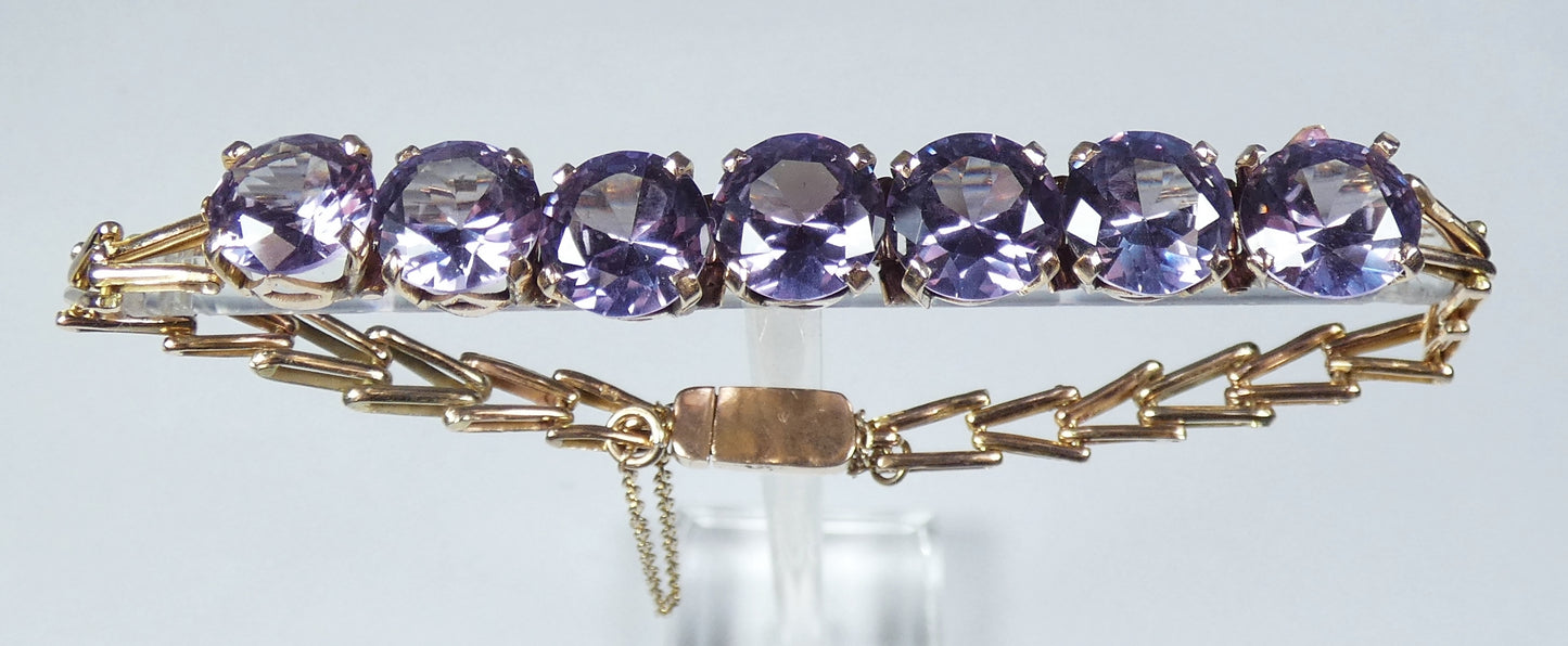 Vintage Egyptian Solid 12ct Yellow Gold 19cm Colour Change Alexandrite Bracelet