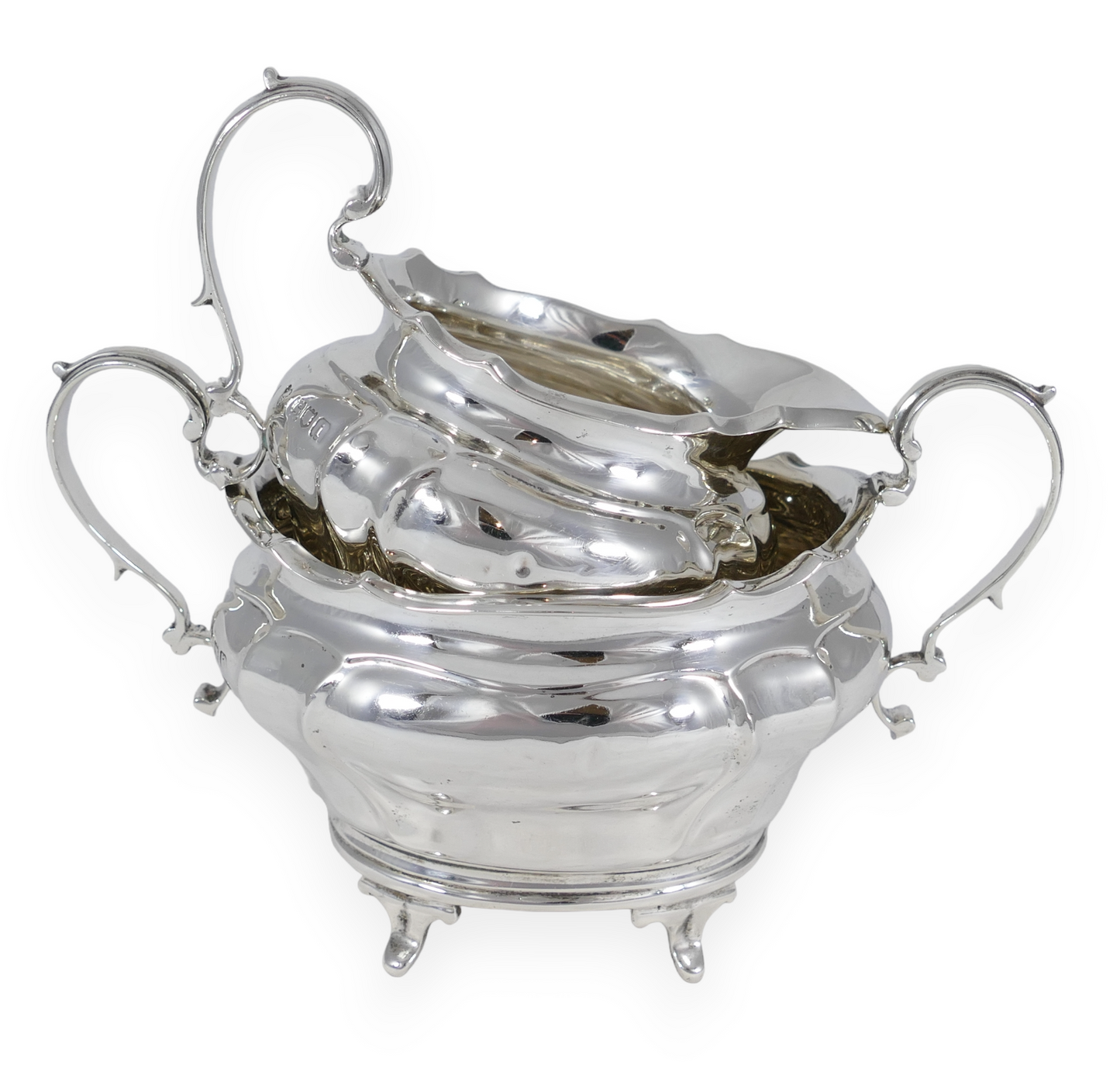 Antique Edwardian 1904 Sterling Silver 2pc Sugar Bowl Milk Jug Creamer Tea Set
