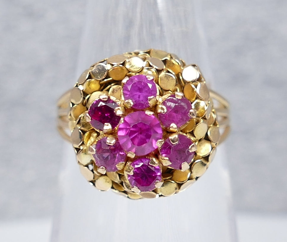 Vintage Polish Solid 18ct Yellow Gold Ruby Cluster Dress Ring Size 6 L 51 Retro
