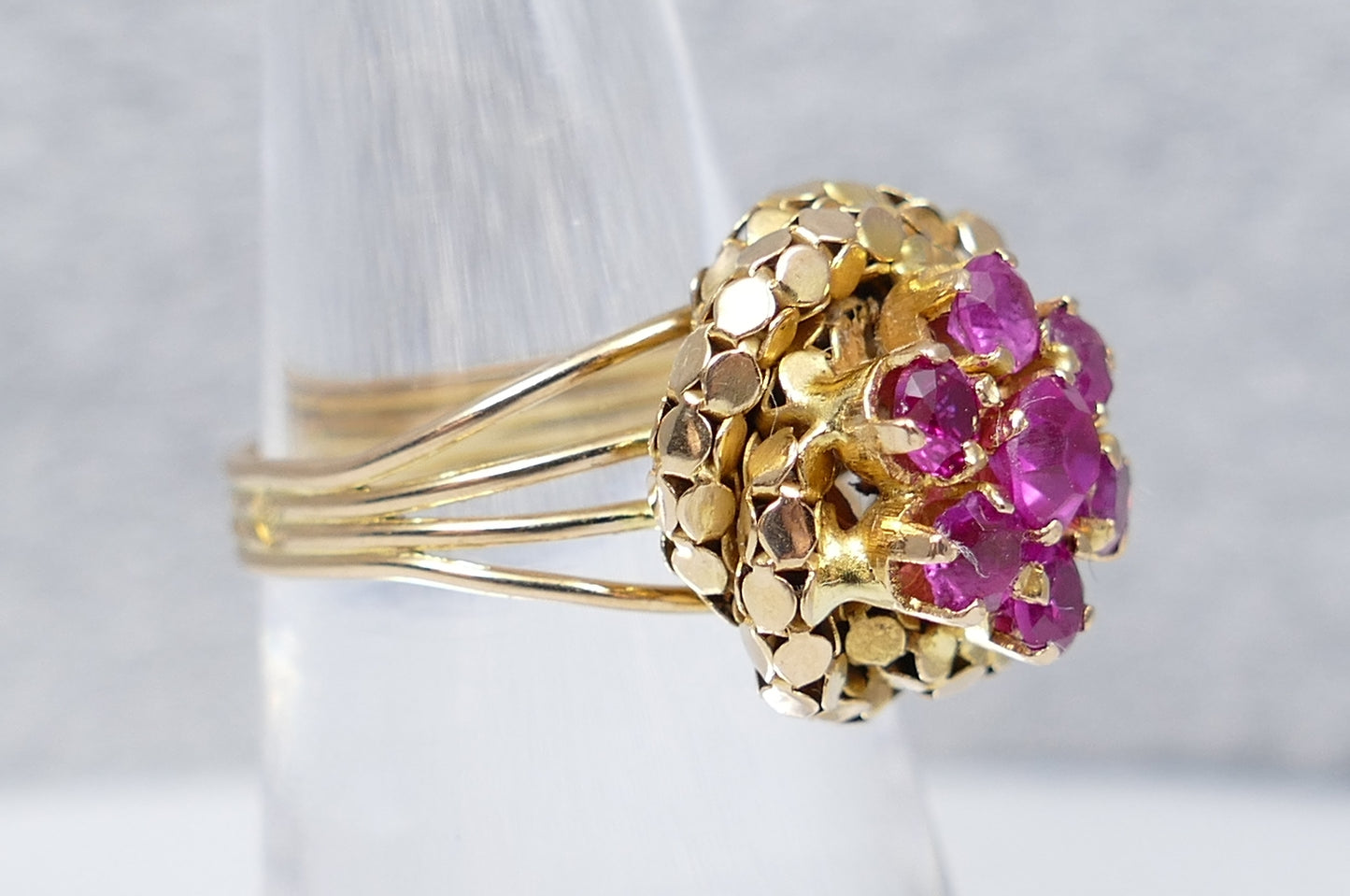 Vintage Polish Solid 18ct Yellow Gold Ruby Cluster Dress Ring Size 6 L 51 Retro