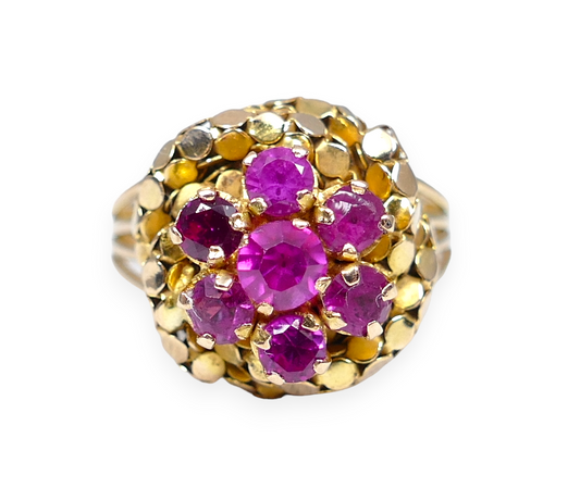 Vintage Polish Solid 18ct Yellow Gold Ruby Cluster Dress Ring Size 6 L 51 Retro