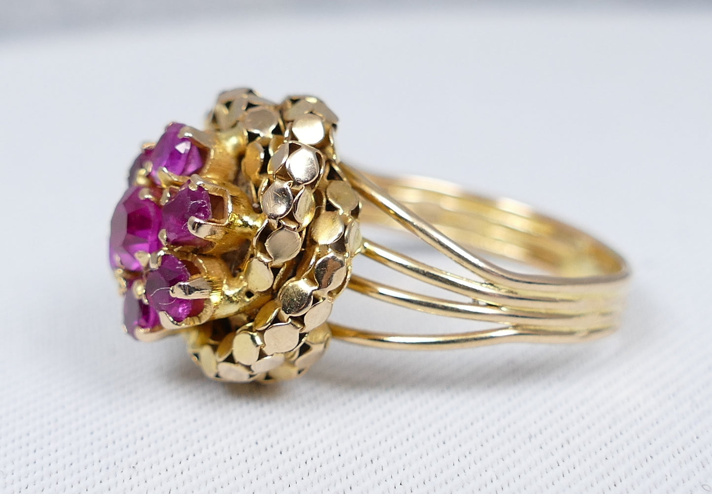 Vintage Polish Solid 18ct Yellow Gold Ruby Cluster Dress Ring Size 6 L 51 Retro