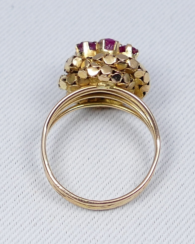 Vintage Polish Solid 18ct Yellow Gold Ruby Cluster Dress Ring Size 6 L 51 Retro