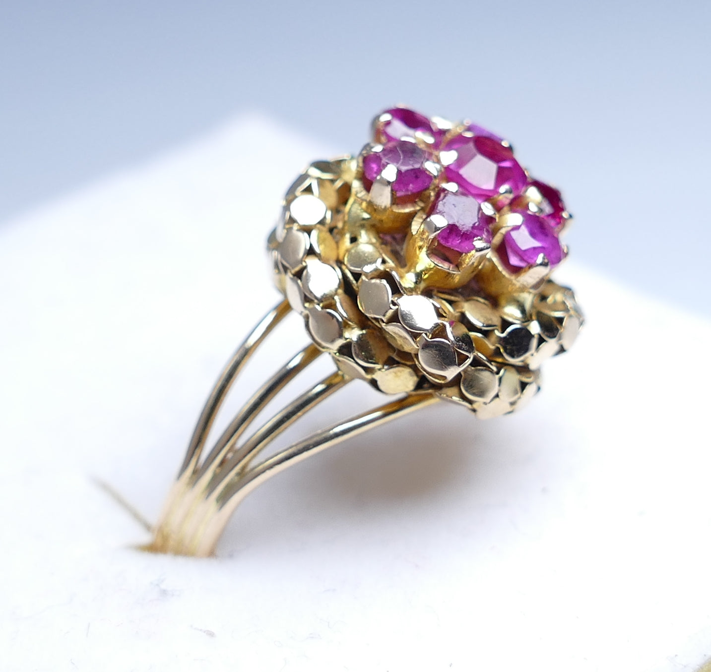 Vintage Polish Solid 18ct Yellow Gold Ruby Cluster Dress Ring Size 6 L 51 Retro